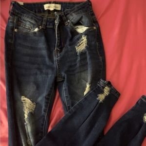 Dark wash distressed jeans